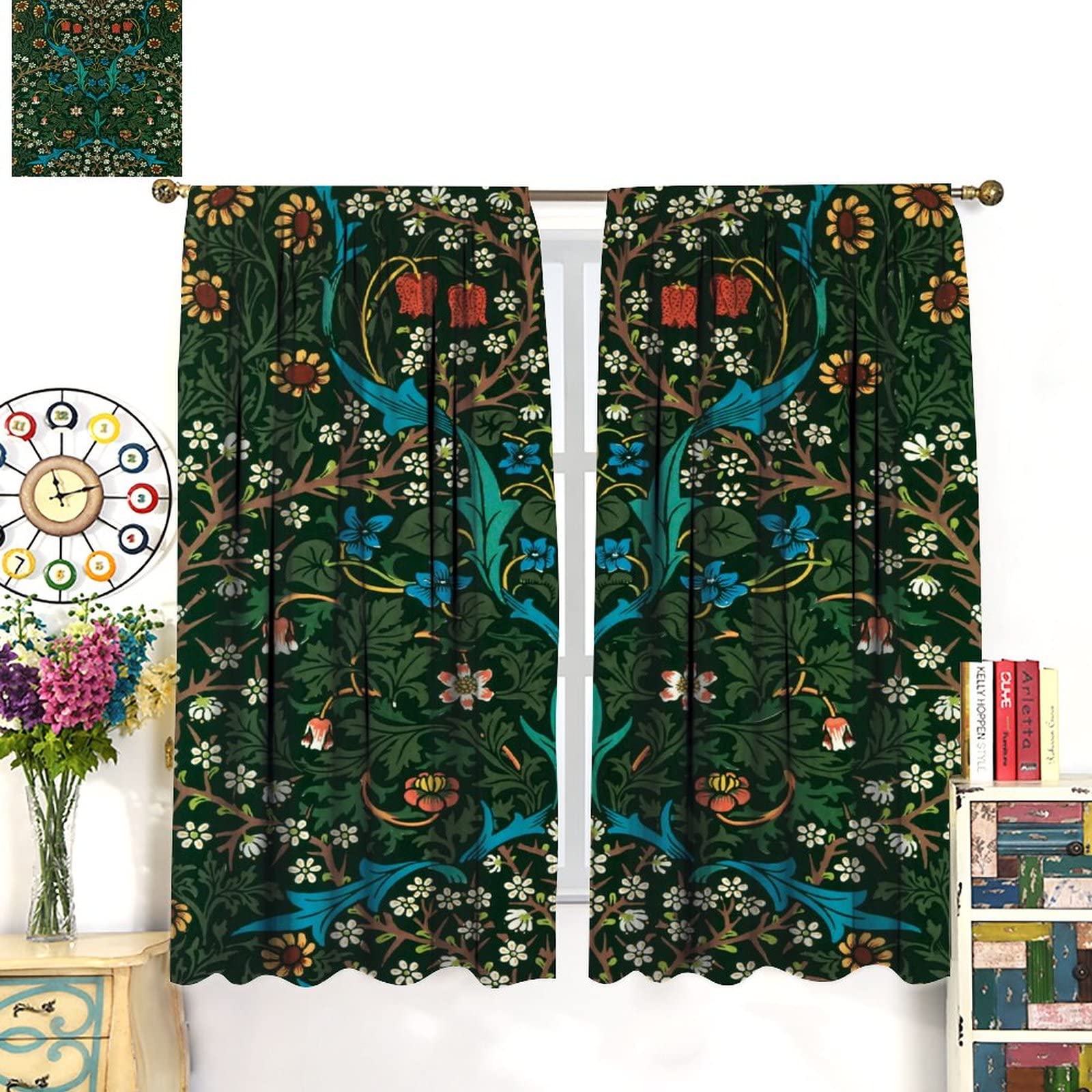 Amazon｜William Morris レトロウィンドウカーテン ボタニカル柄